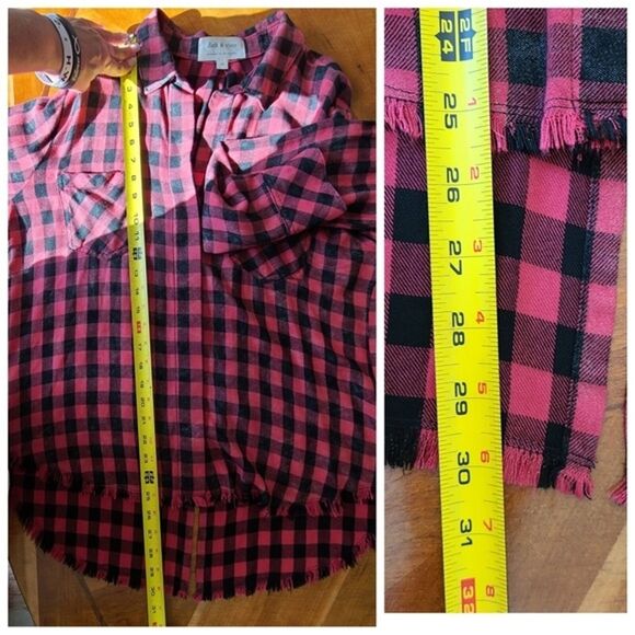 Cloth and‎ Stone Anthropologie Shirt Medium Buffalo Plaid Raw Hem Button Down - Picture 11 of 11